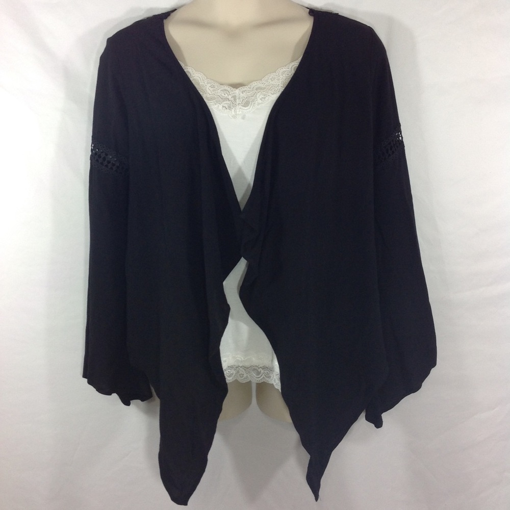 Crochet Back Open Front Cardigan